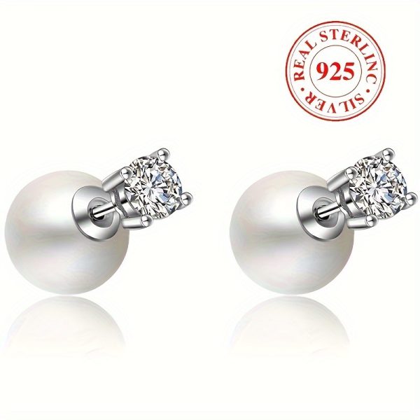 Luxurious Freshwater Pearl Stud Earrings - Brass silver-plated, Hypoallergenic, Elegant Ear Jacket Design, Perfect for Wedding, Luxury Style, Female Jewelry, Durable and Long-Lasting, Easy to Wear and Comfortable