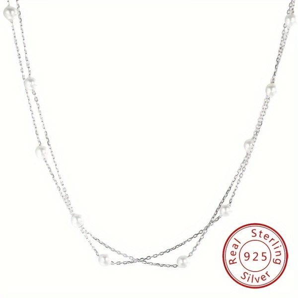 1pc Exquisite S925 Sterling Silver Double Layer Shell Pearl Necklace - Elegant Collarbone Chain with Luminous Pearls and Delicate Craftsmanship - Perfect Gift for Women on Birthday, Mother's Day, Valentine's Day - Image 7