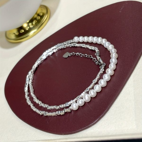 925 Sterling Silver Natural Freshwater Pearl Necklace for Women - Elegant, Eternal Chic, Everyday Glamour - Versatile Design - Perfect Warm Gift for Wife, Daughter, Friends, Family - Ideal for Birthdays, Christmas, Anniversaries - 18K Gold Plated, Sexy Hip Hop Style, July Birthstone, Party & Music Festival Ready - Mardi Gras Day Celebration, All-Season Jewelry - Image 5