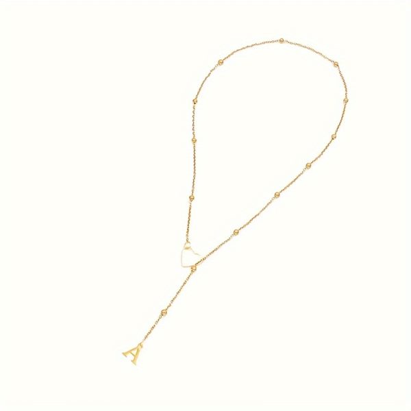 18K Gold Plated Y-Necklace with Heart and Initial Pendant - Stainless Steel Elegant Sexy Alphabet Letter Charm Long Lariat Necklace for Women, Perfect for Daily and Party Occasions, No Stone Setting - Pack of 1 - Image 3
