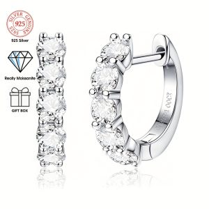 2.0ct D Color Moissanite Brilliant Round Cut Sterling Silver Hoop Earrings for Women Men Wedding