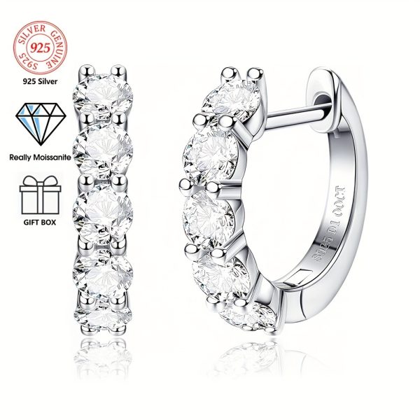 2.0ct D Color Moissanite Brilliant Round Cut Sterling Silver Hoop Earrings for Women Men Wedding