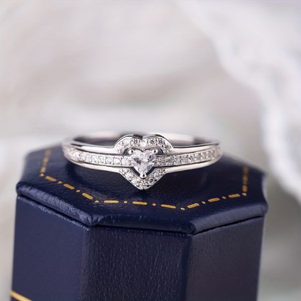 1.6g 0.06oz 925 Sterling Silver Cute Heart Design Ring with Inlaid Shining Zirconia, High-Quality Jewelry for Female, Dainty Gift for Your Love - Image 6