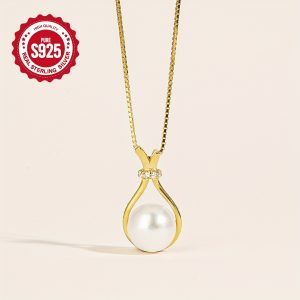 1pc Elegant Simple Style S925 Sterling Silver Freshwater Pearl Pendant Necklace for Women, 2.4g, Daily Wear & Gift, All-Season Jewelry
