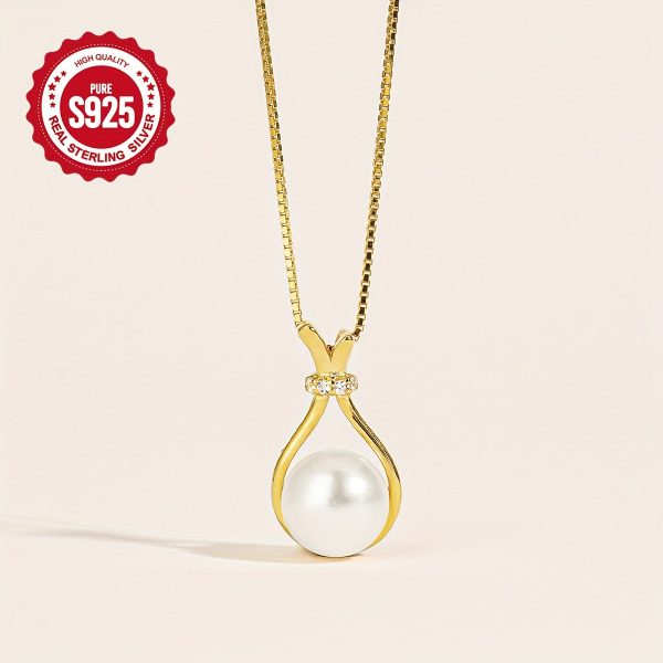 1pc Elegant Simple Style S925 Sterling Silver Freshwater Pearl Pendant Necklace for Women, 2.4g, Daily Wear & Gift, All-Season Jewelry