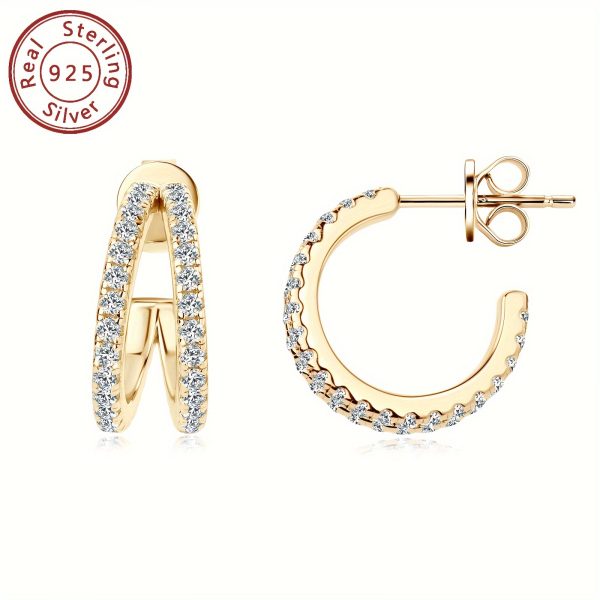 925 Sterling Silver Hoop Earrings with Synthetic Moissanite, 1.4mm 0.5ct*2pcs, Classic Split-Shank Design, 14K Gold Plated, April Birthstone, Holiday Christmas Gift, Wedding & Vacation Accessory, 1 Pair - Image 5