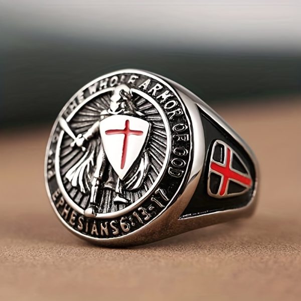 1pc Men's Bold Stainless Steel Knight Shield Ring - Medieval Inspired, Symbol of Protection, Perfect for Stylish Everyday Wear - Image 8