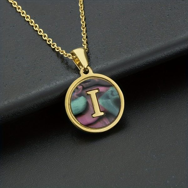 26-Letter Stainless Steel Round Abalone Pendant Necklace for Women - 18K Plated Jewelry with Personalized English Alphabet Letter Charm - Durable, Hypoallergenic, and Nickel-Free Accessories for Women's Everyday Wear - Image 19