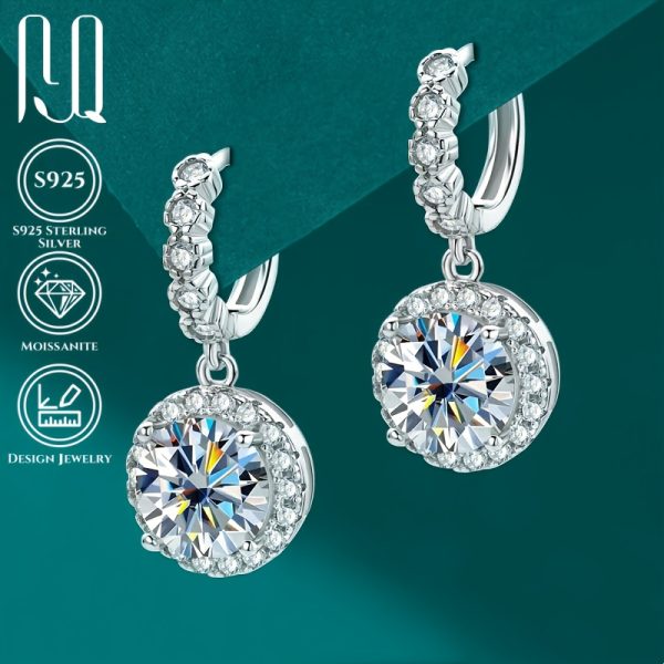 S925 Sterling Silver Earrings With 2ct+2ctu002F3ct+3ct Moissanite D Color VVS, 18K White Gold Plated, Elegant Bling Style, 0.18oz Weight, Card Included - Image 4