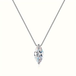 925 Sterling Silvery 1 Carat Horse Eye Shape Moissanite Pendant Necklace With Elegant Gift Box Elegant & Sexy Style Jewelry Gifts For Women