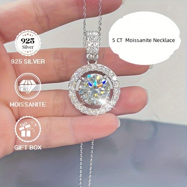 925 Silver High Quality 5 Carat Moissanite Diamond Necklace With Certificate VVS1-D Color, 3EX Perfect Cut Luxurious And Simple Design Daily Dress Up Gift Fashion Party Bachelorette Party Wedding Must Have Black Friday, Halloween, Christmas Gift
