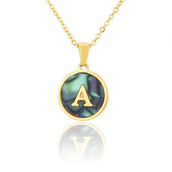 26-Letter Stainless Steel Round Abalone Pendant Necklace for Women - 18K Plated Jewelry with Personalized English Alphabet Letter Charm - Durable, Hypoallergenic, and Nickel-Free Accessories for Women's Everyday Wear - Image 16