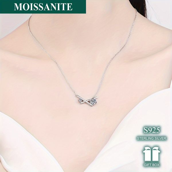 Silver Luminous 1 Carat Moissanite Necklace Jewelry With Certificate Men's Women's Fashion Necklaces Small Fragrance For Weddings And Parties Black Friday Halloween Gifts Ideal Gifts For Christmas With Gift Boxes - Image 3