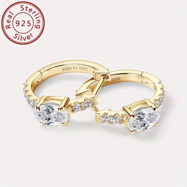 1 Pair of Moissanite Earrings 925 Pure Silvery Women's Oval 5x7mm Moissanite Unconventional Stone Earrings, Silvery Weight 3.18g, Main Stone Moissanite Oval 5x7mm*2, Total Moissanite Carat 1ct+1ct=2ctu002FPair; The Sub Stone Is Zirconia - Image 8