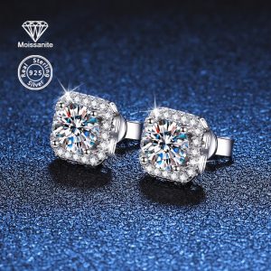 S925 Silvery Single 0.5ct Moissanite Ladies Earrings Banquet Holiday Commuter Valentine's Day Christmas Women's Shiny Jewelry Birthday Gift