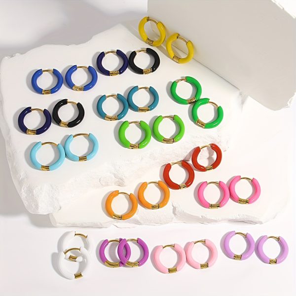 1Pair 18mm Stainless Steel Hoop Earring Stackable - Trendy Dopamine Color Jewelry For Unisex Women Men - Image 16