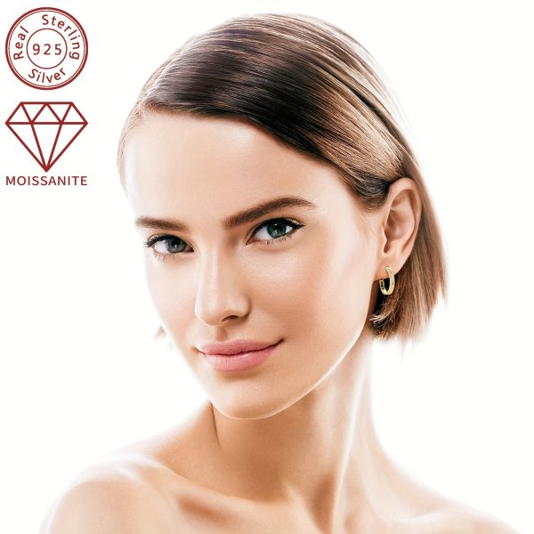 Elegant 925 Sterling Silver Hoop Earrings with 0.16ct*2 Pcs of Synthetic Moissanite Stones - Perfect for Daily Wear and Holiday Festivities - Image 3