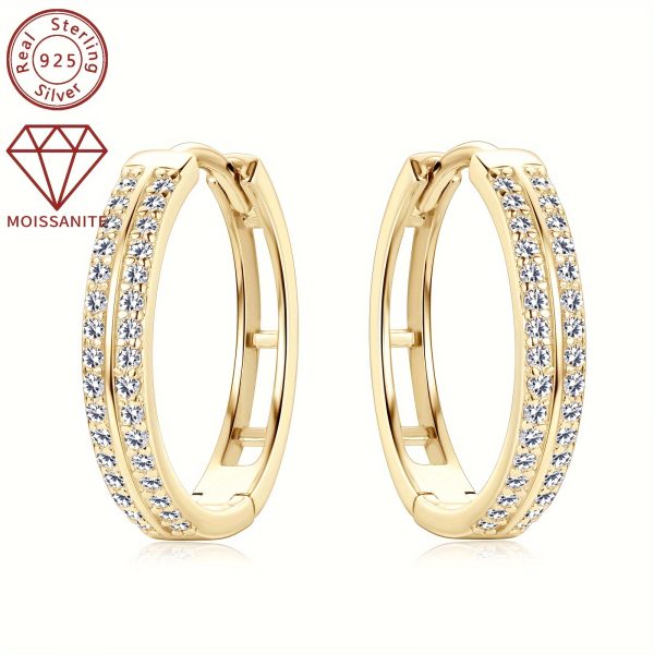 Elegant 925 Sterling Silver Hoop Earrings with 0.16ct*2 Pcs of Synthetic Moissanite Stones - Perfect for Daily Wear and Holiday Festivities - Image 4