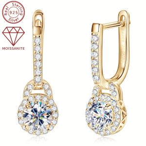 Elegant 925 Sterling Silver Hoop Earrings with 0.5ct*2 Pcs of Synthetic Moissanite Stones, Perfect for Holidays and Weddings