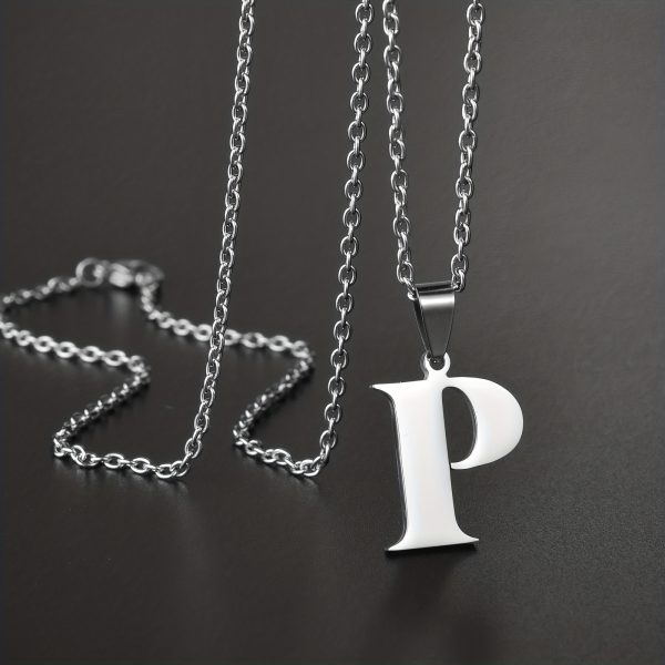 1pc Chic Stainless Steel Initial Pendant Necklace - Personalized Cool Design - Hypoallergenic Birthday Gift for Family & Teenagers - Image 19