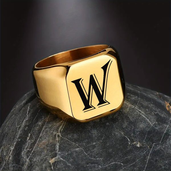1pc Exquisite Classic Stainless Steel Letter Ring - Fashionable Simple Design, 26-Letter Engraving, Durable and Hypoallergenic - Perfect for Everyday Wear - Image 33