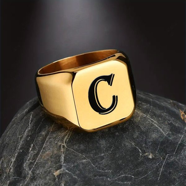 1pc Exquisite Classic Stainless Steel Letter Ring - Fashionable Simple Design, 26-Letter Engraving, Durable and Hypoallergenic - Perfect for Everyday Wear - Image 7