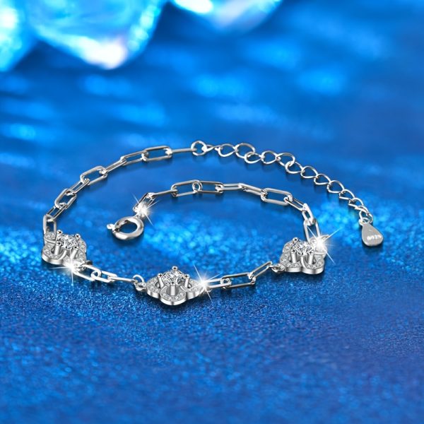 Sterling Silver Bracelet 0.6CT Moissanite Bracelet Light Luxury Universal Prosperity Clover D Color Moissanite Bracelet Women's Valentine's Day Gift Mother's Day Gift Halloween Party Christmas Party - Image 4