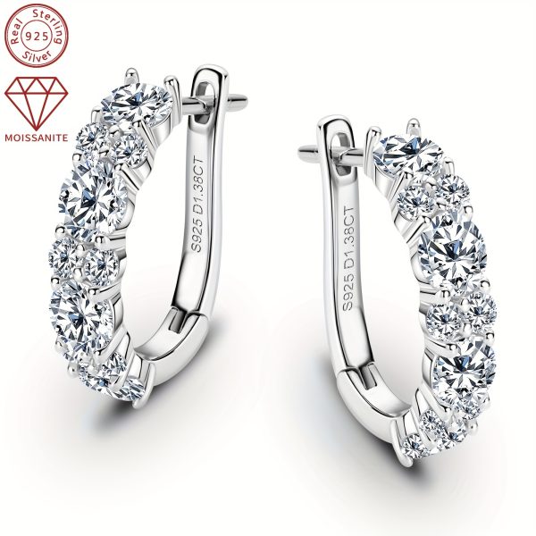 Elegant 14K Golden Plated 925 Sterling Silver Hoop Earrings with Synthetic Moissanite Stones, Luxury Round Cut April Birthstone Earrings, Perfect for Wedding and Christmas Holiday Season - Image 2