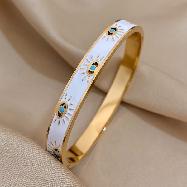 1pc Stylish Eyes Pattern Bangle Bracelet - Durable Stainless Steel Construction, Fashionable Cuff Design, Ideal Gift for Friends, Family, and Men - Perfect Accessory for Any Occasion - Image 3