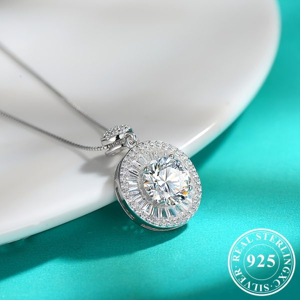 2 Carat Moissanite Round Halo Pendant Necklace - 925 Sterling Silver, Elegant and Sexy Style, Engagement, Wedding Accessories, Gifts for Women