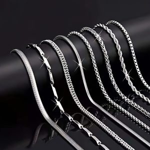 8pcsu002Fset Stainless Steel Fashion Necklace Set, Men's Casual Accessories, Father's Day Gift
