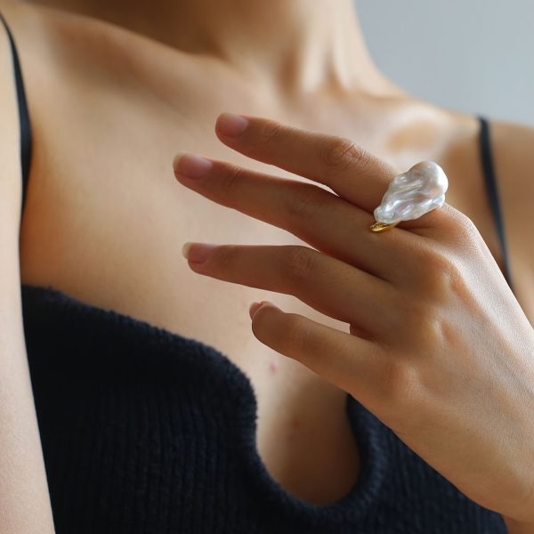 Elegant Adjustable Baroque Freshwater Pearl Ring for Women - Unique Mixed Color 925 Sterling Silver Statement Ring with 18K Golden Plating, Personality Theme, Suitable for Ages 15+, Gift Box Included - Image 3