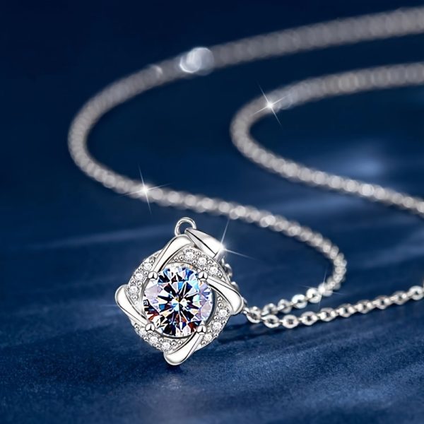 Lady's Moissanite Pendant Set Chain 925 Silver Plated Women's Fashion Accessories - Image 5