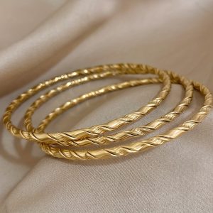 3pcs Twisted 18K Gold-plated Stainless Steel Bracelet For Men Women