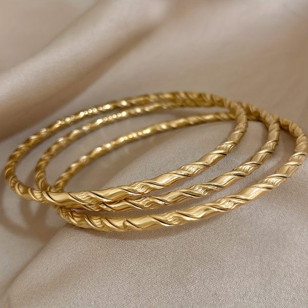 3pcs Twisted 18K Gold-plated Stainless Steel Bracelet For Men Women