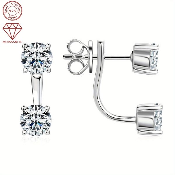 1Pair Ear Jacket Drop Earrings 925 Sterling Silver Real D Color Moissanite Earrings 5mm Round Cut Stud Earrings For Women Jewelry Gifts, With GRA - Image 2