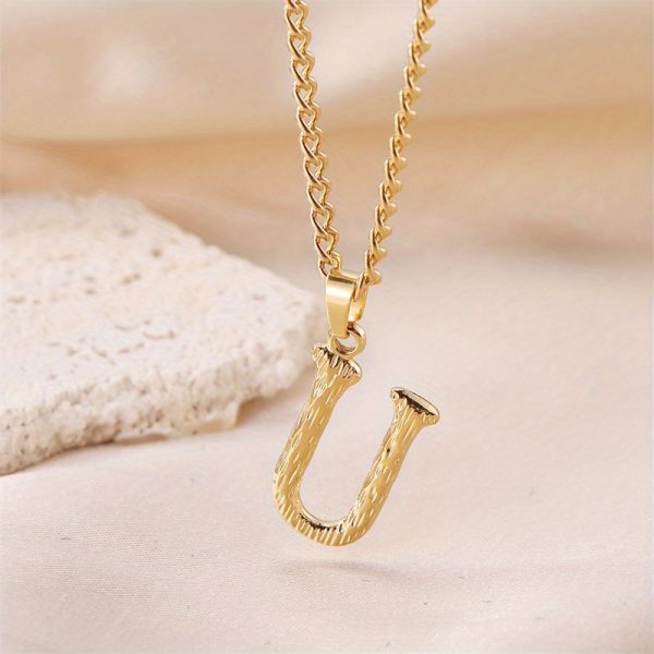 1pc Novel Trendy Stainless Steel Electroplated Golden English 26 Letters Fashion Pendant Necklace For Men And Women - Image 30
