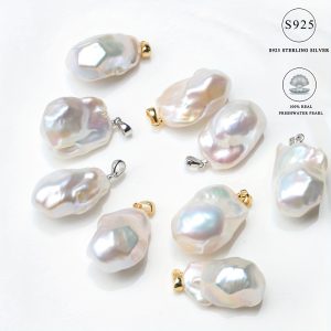 Vintage Elegant Baroque Freshwater Pearl Pendant Enhancers, 20-25mm Natural Irregular Aurora Lustrous White, S925 Sterling Silver Plated, Versatile for Daily & Gift Occasions - No Chain Included, Pack of 1