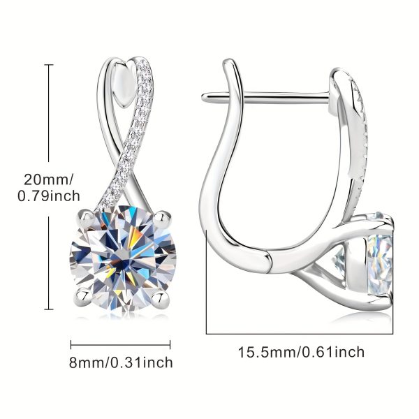 1 Pair Moissanite S925 Sterling Silver Hoop Earrings, Infinity Moissanite Earrings For Women Round Moissanite English Lock Earrings, Luxury Party Style Ear Jewelry For Wedding Party Banquet Wearing - Image 5