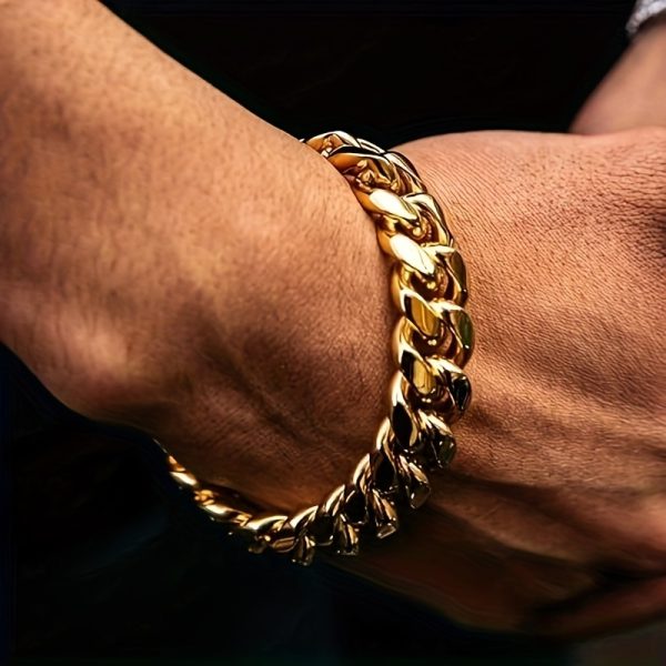 2pcs Thick Hip Hop Jewelry Set - Stainless Steel Cuban Link Chain Necklace and Bracelet for Men - 14MM Buckle, Durable, Shine Finish, Fashionable - Image 8
