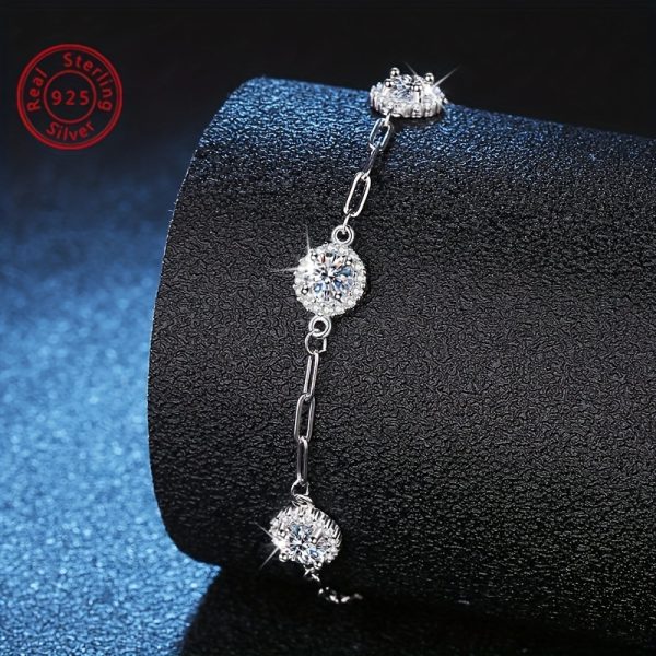 Elegant 925 Sterling Silvery Bracelet with 1.5 Carat White Moissanite - Perfect for Daily Wear, Parties & Special Occasions - Ideal Gift for Her - Image 4