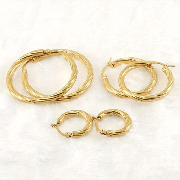 3 Pairs Set Of Tiny Delicate Hoop Earrings Stainless Steel 18K Gold Plated Jewelry Simple Vintage Style Female Gift - Image 2
